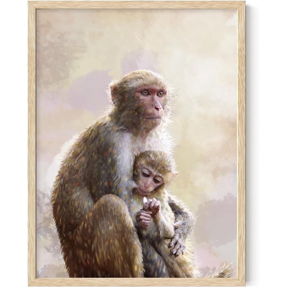 AXXPosters Monkey Mom and Baby Art Wall Decor Cute Animal Decorative Painting Modern Home Print Kids Room School Bedroom Dining Room Bathroom Unframed (12" x 16")