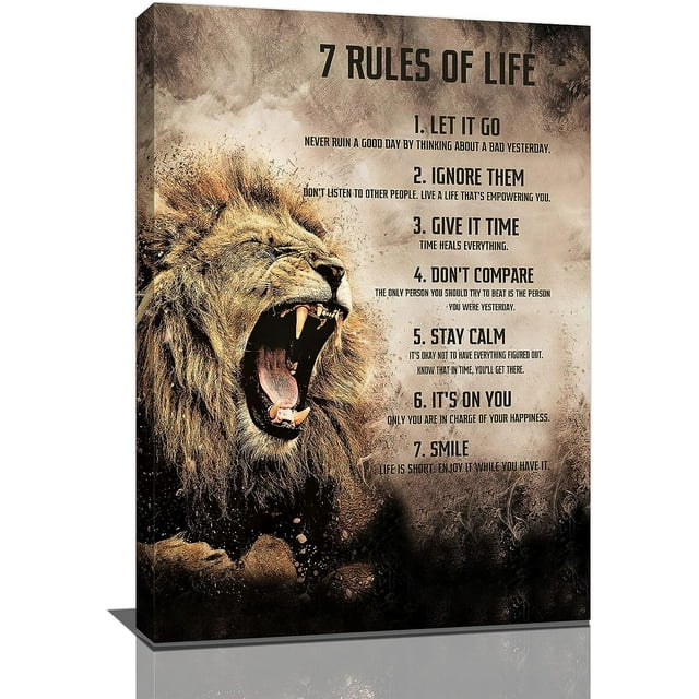 AXXPosters Motivational Lion Wall Art King Animal Lion 7 Rules of Life