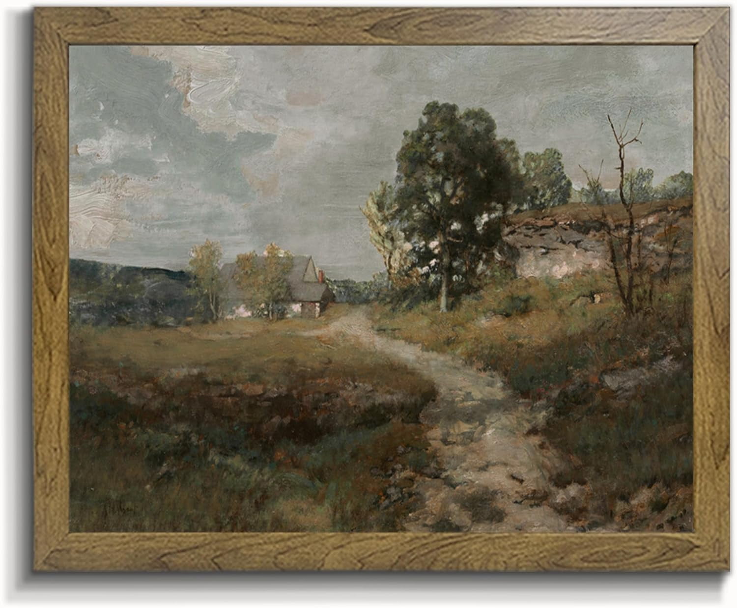 Golden Framed Rustic Country Road Landscape Canvas Print