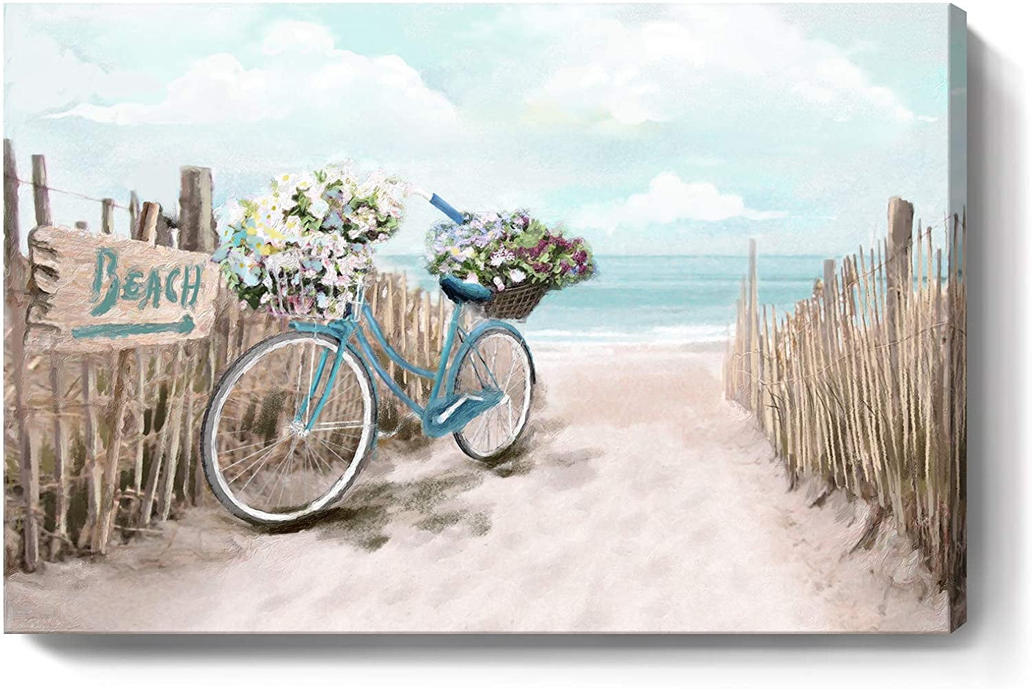 Teal and White Coastal Beach Path Canvas Print 24x16
