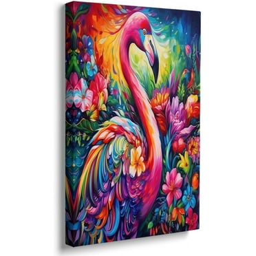 AXXPosters Rainbow Flamingo With Orchids Canvas Flamingo Wall Art Flamingos Decor Pink Flamingos Posters Tropical Plant Flowers Prints,Flamingo Pictures Spring Wall Decor for Girl Bedroom 28"x40"