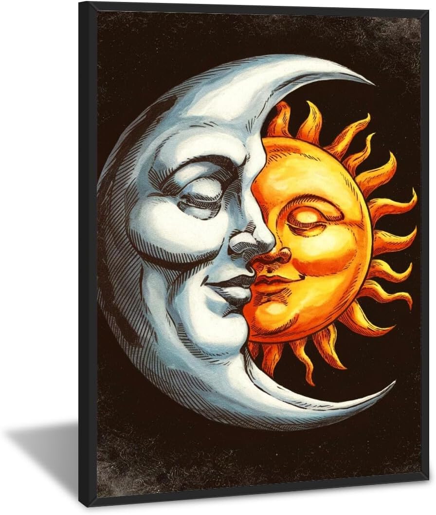 AXXPosters Retro Sun and moon Canvas Wall Art sun moon romance mystical