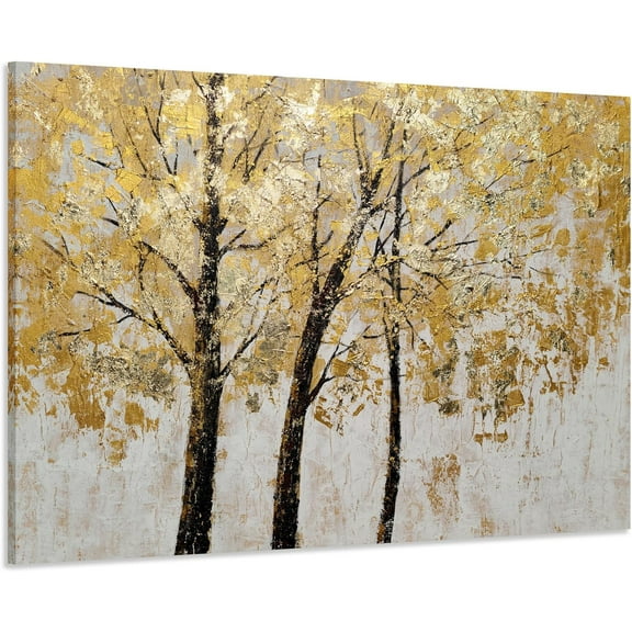 AXXPosters-Tree Painting with Gold Foil - Hand Painted Landscape Canvas Wall Art for Farmhouse Living Room, Bedroom, and Bathroom Decor