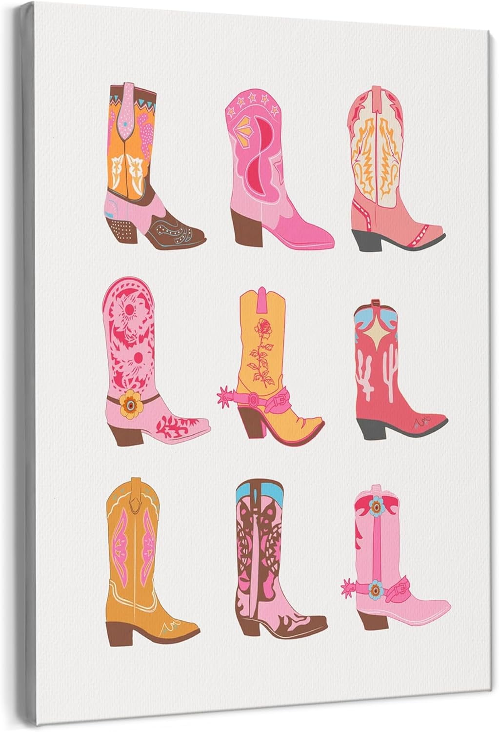 AXXPosters Western Wall Decor, Pink Preppy Cowgirl Boots Canvas Wall Art, Pink Western Decor ...