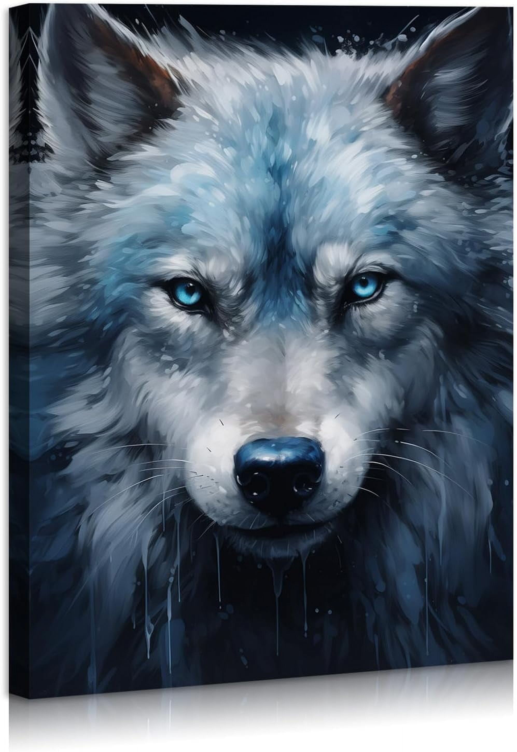 Blue Eyes Wolf Canvas Print Wall Art 16x12