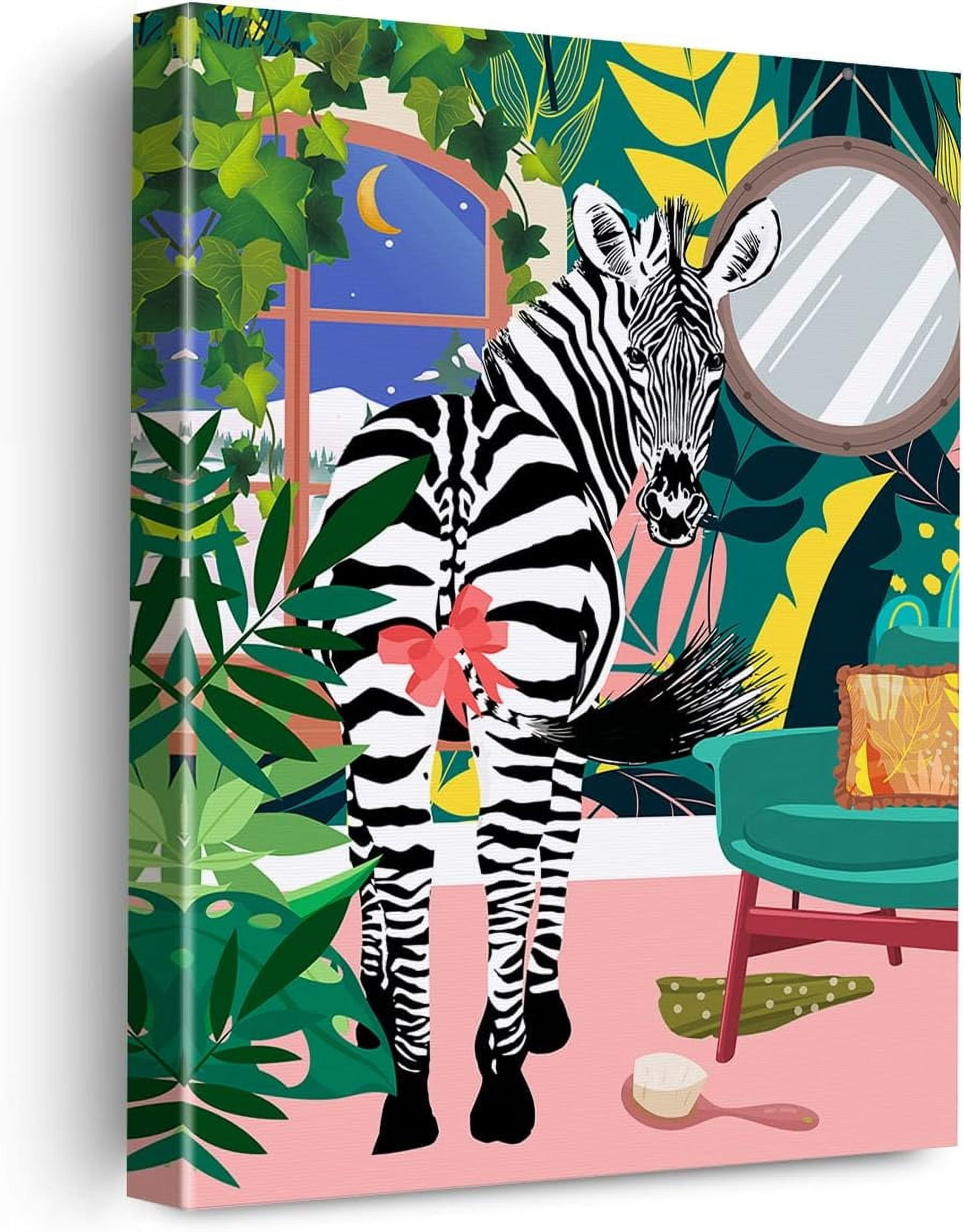 AXXPostersZebra Bathroom Canvas Poster Painting Wall Art, Botanical