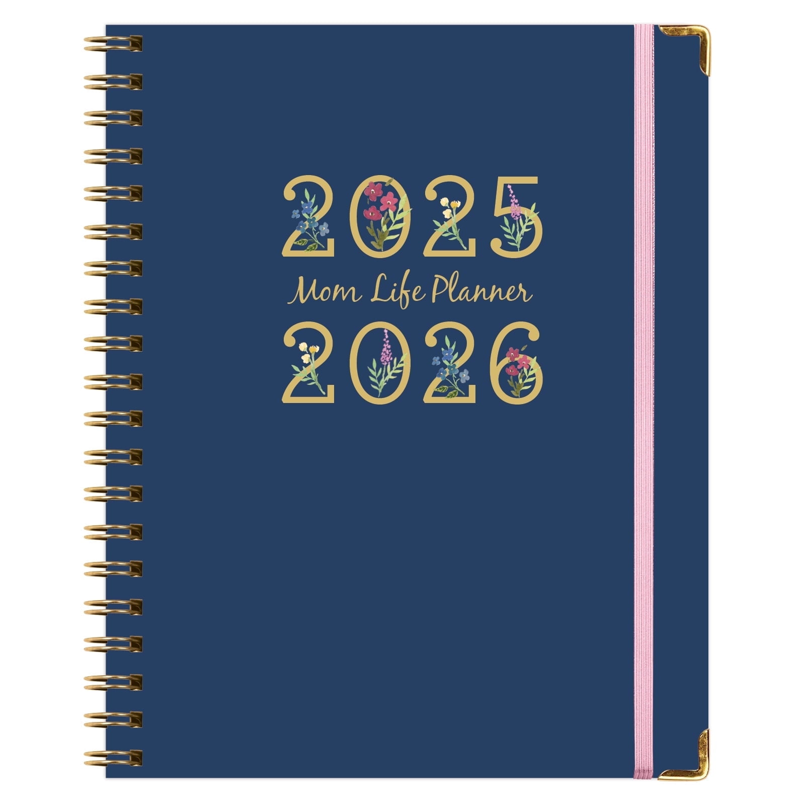 The Mom Life Planner 2025-2026, 8"x10" Weekly Monthly Budget Academic Year Planner for Women - Global Printed Products, Record Keeping Pages, Budget and Meal Planner, Habit Tracker, Navy Gold Numbers