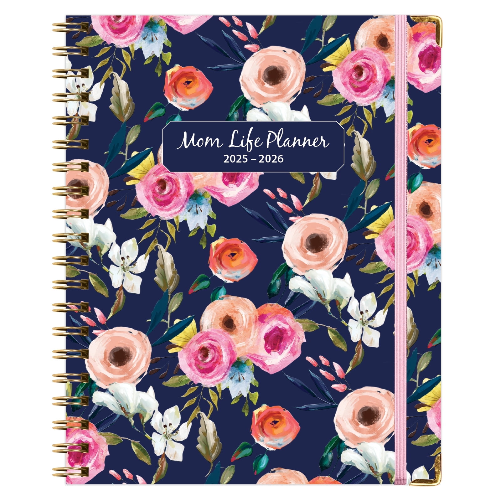 The Mom Life Planner 2025-2026, 8"x10" Weekly Monthly Budget Academic Year Planner for Women - Global Printed Products, Record Keeping Pages, Budget and Meal Planner, Habit Tracker, Small Navy Floral