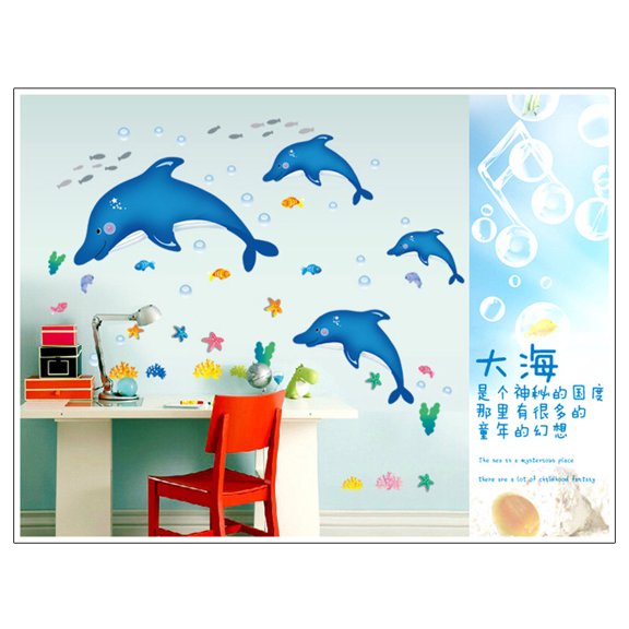 Cute Dolphin Wall Decal for Living Room, Bedroom & Kids' Room - Home Decor & Background Sticker AY7177