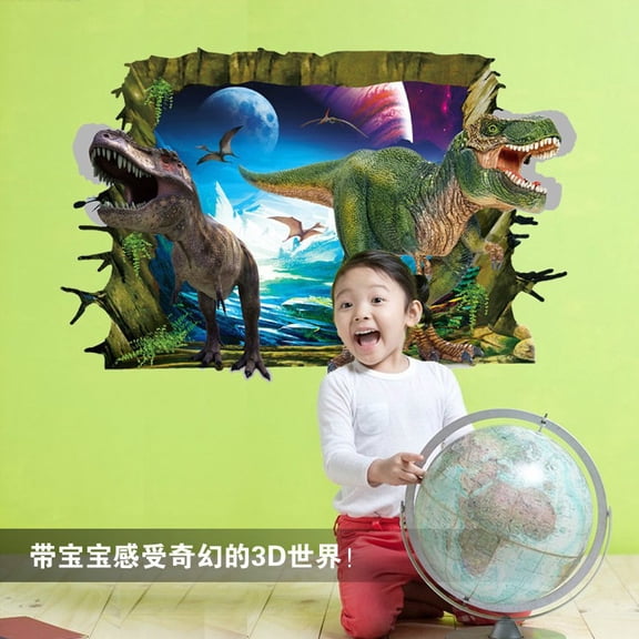 AY9265 3D Dinosaur World Wall Decals for Kids Room Decor - Removable & Waterproof Ripped Effect Wall Stickers