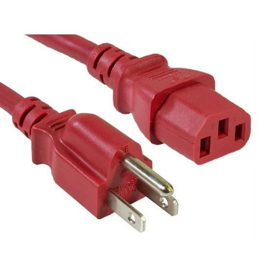 AYA 6Ft. (6 Feet) 18AWG Red Power Cord NEMA-15P C13 10A Cable 3 Conductor 125V PWR-CRD-18A-RED-06