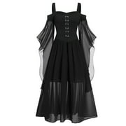AYA Dresses For Women Plus Size Gothic Style Vintage Midi Dress Croset Long Flare Sleeve A Line Party Dress