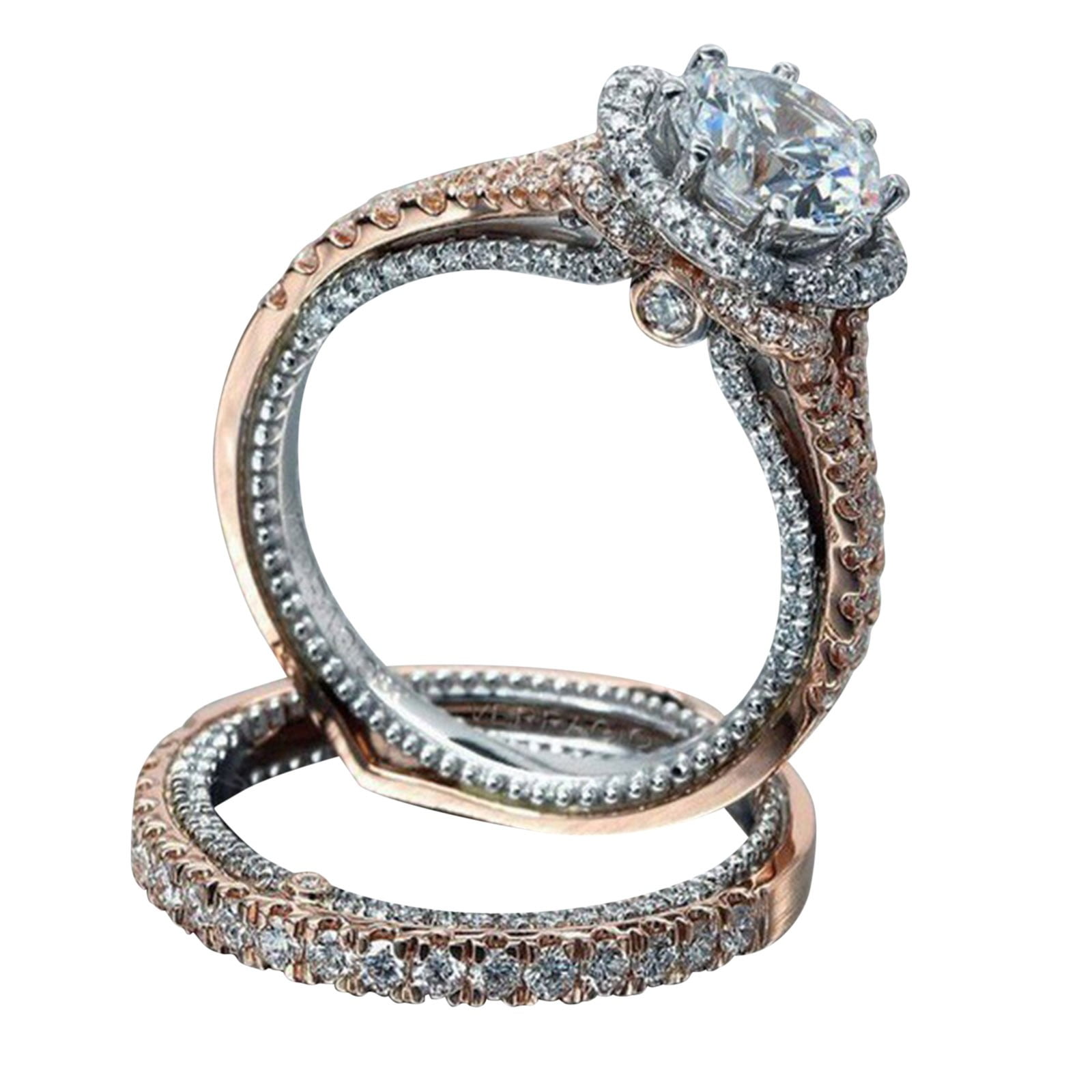 AYA Promise Rings Rose Gold Round Color Set Ring Wedding Ring Set ...
