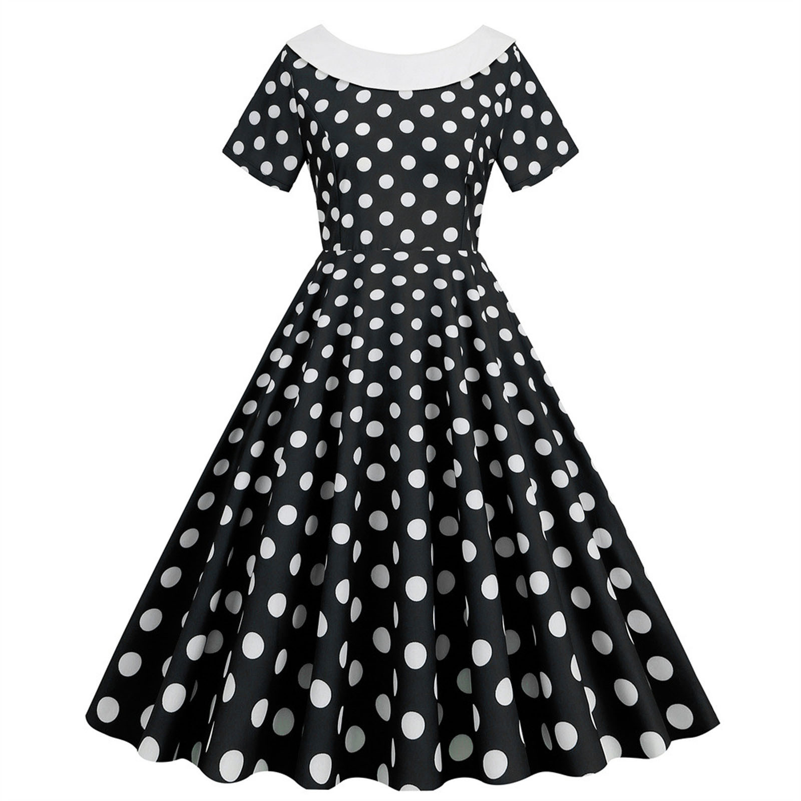 AYA Women Casual Polka Dot Short Sleeve 1950s Housewife Evening Party ...