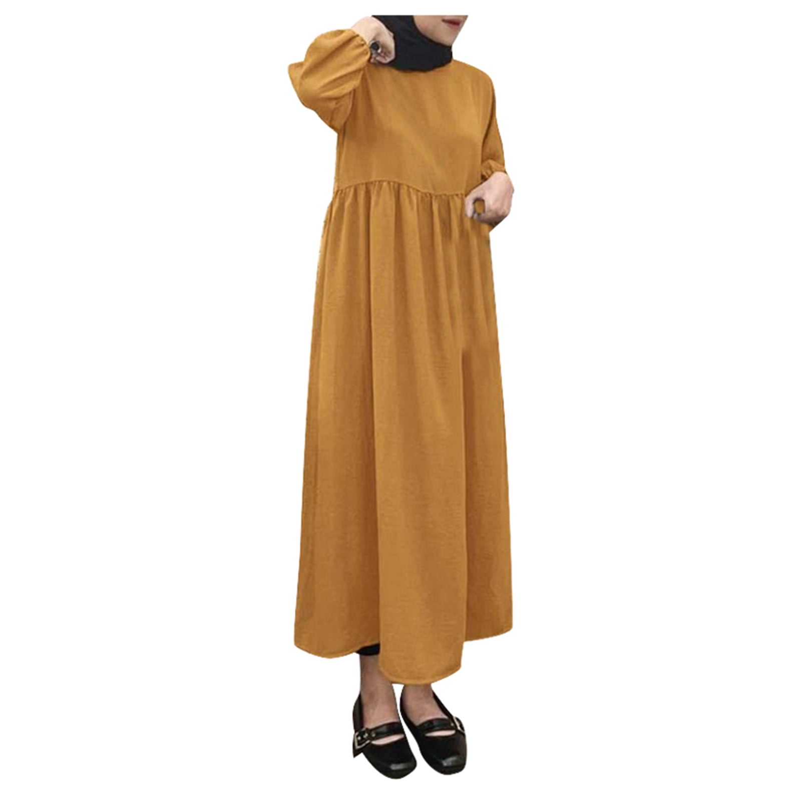 AYA Women' Linen Cotton Blend Maxi Dress Block Loose Hijab Friendly ...