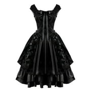 AYA Women Vintage Slim Gothic Dress Classic Black Layered Lace Up Goth Lolita Dress