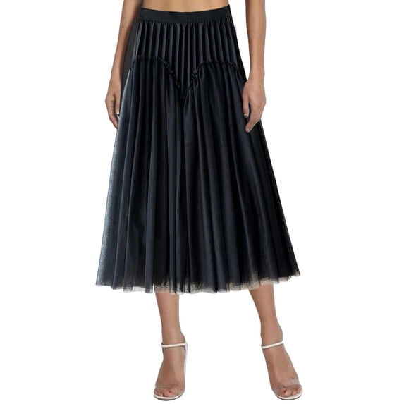 AYA Women's Fashion Pleated Skirt Solid Color Mesh Long Skirt Pleated SkirtSummer Dresses For Women 2024 Vacation