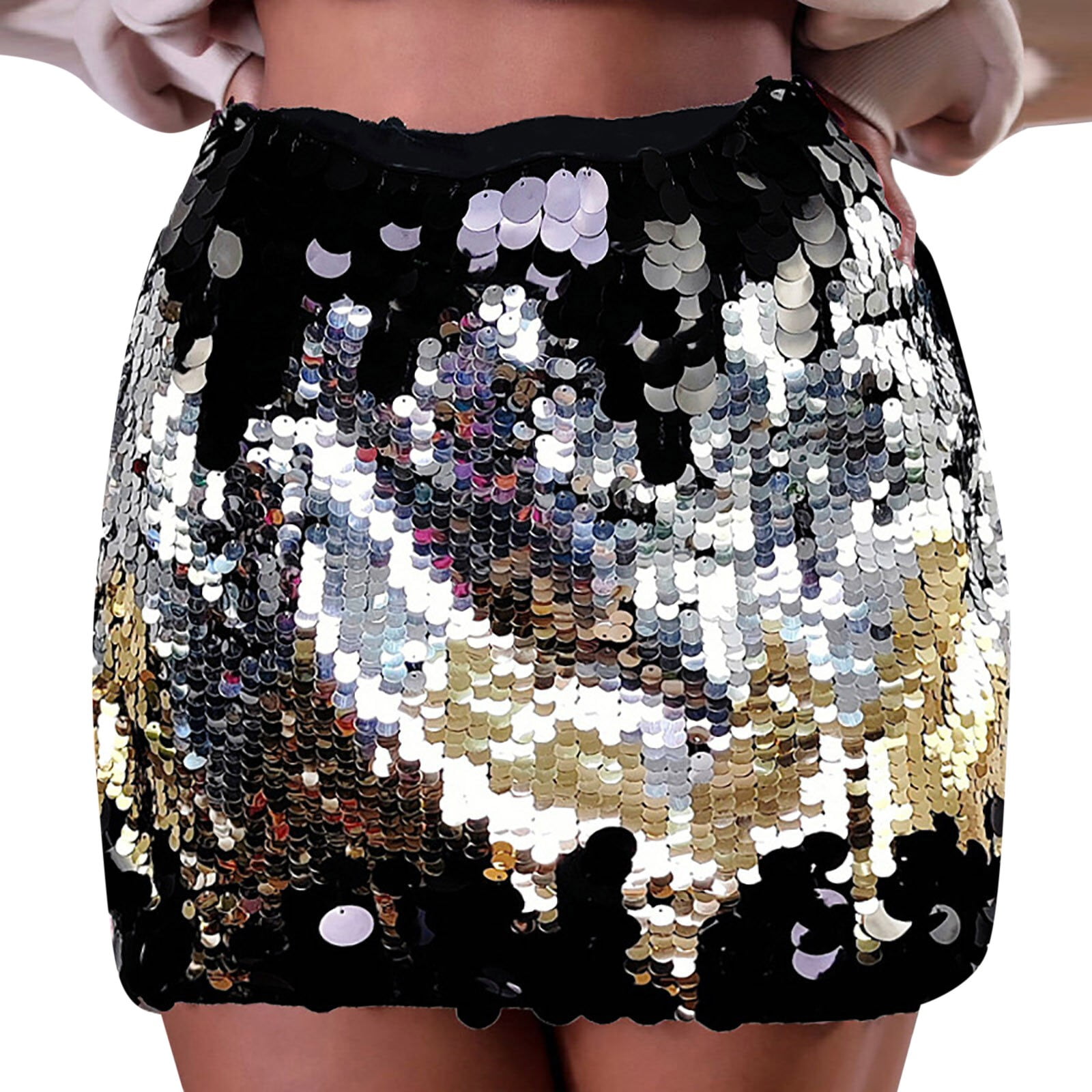 AYA Women's Sequin Skirt Belly Dance Fringe Skirt Scarf Multilayer for