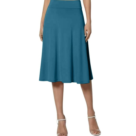 AYA Women's Solid Lightweight Flare Midi Pull On Closure Skirt