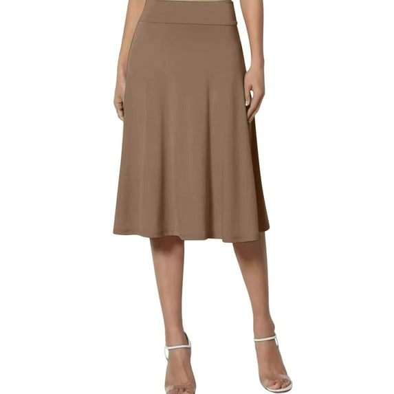 AYA Women's Solid Lightweight Flare Midi Pull On Closure Skirt