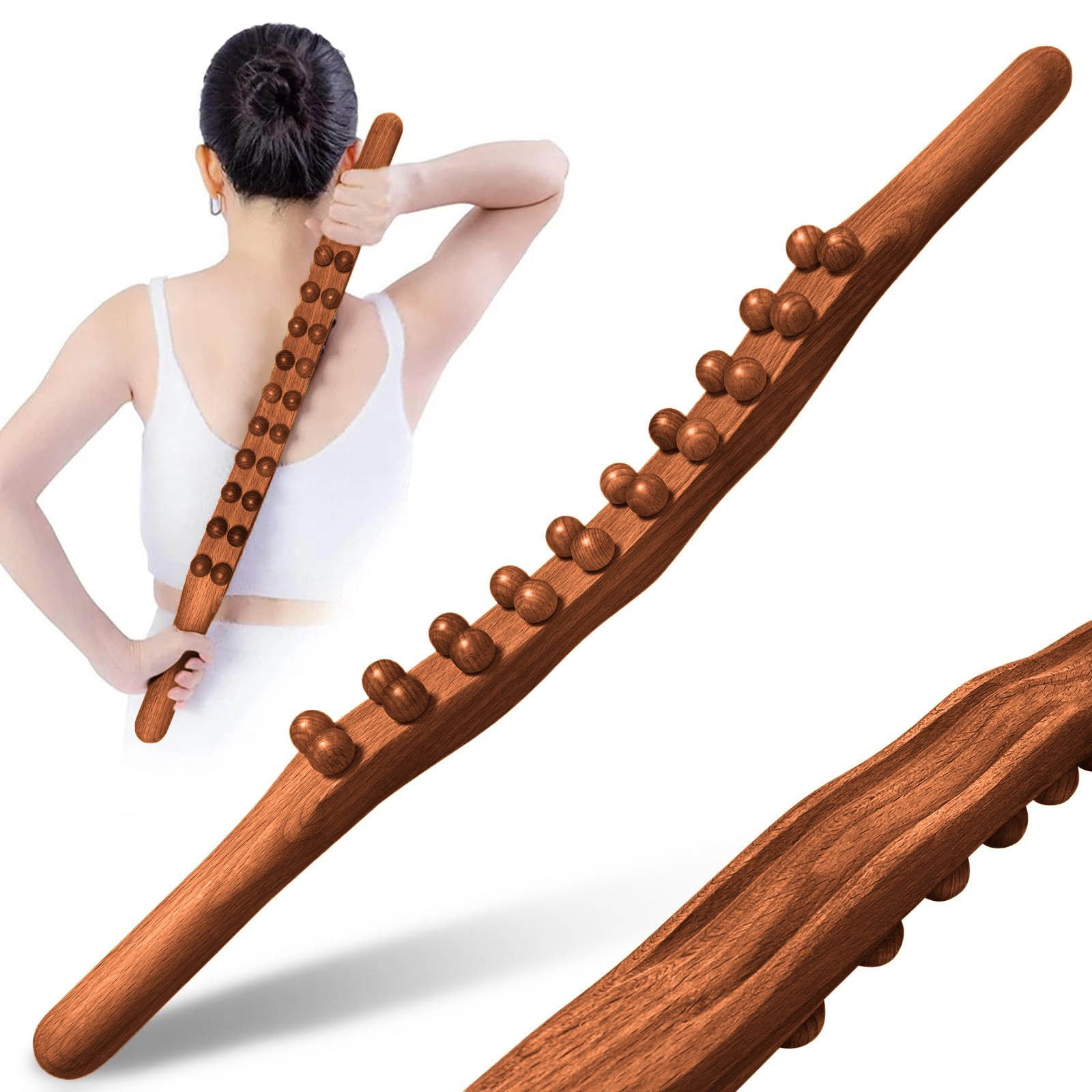 AYA Wood Massage Sticks Wooden Gua Sha Massage Stick 20 Beads 22.8inch