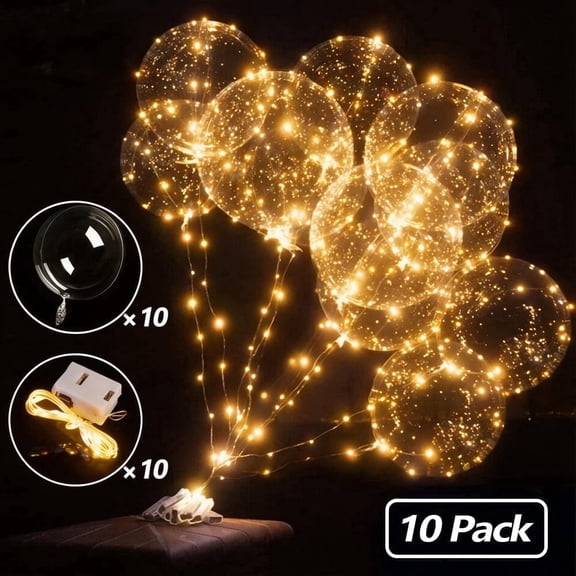 AYAMAYA 10PCS LED Light Up BOBO Balloons Decor, Clear Glow Bobo Bubble Balloons with String Lights for Birthday Wedding Party