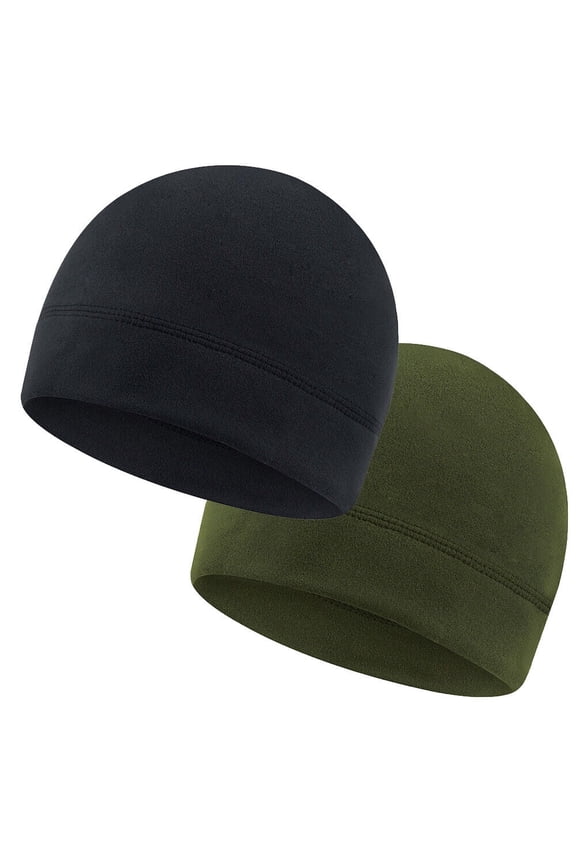 2 Pack Warm Beanie Skull Cap for Men/Women Fleece Military Tactical Slouchy Watch Army Winter Hat (Black+Army Green)