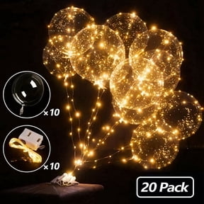 AYAMAYA 20PCS LED Light Up BOBO Balloons Decor, Clear Glow Bobo Bubble Balloons with String Lights for Birthday Wedding Party