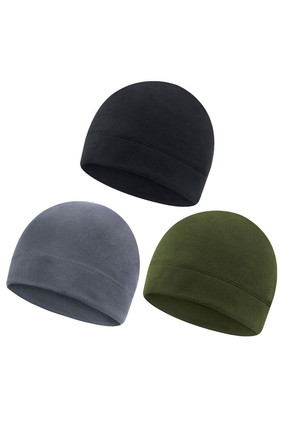 3 Pack Warm Beanie Skull Cap for Men/Women Fleece Military Tactical Slouchy Watch Army Winter Hat (Black+Gray+Army Green)