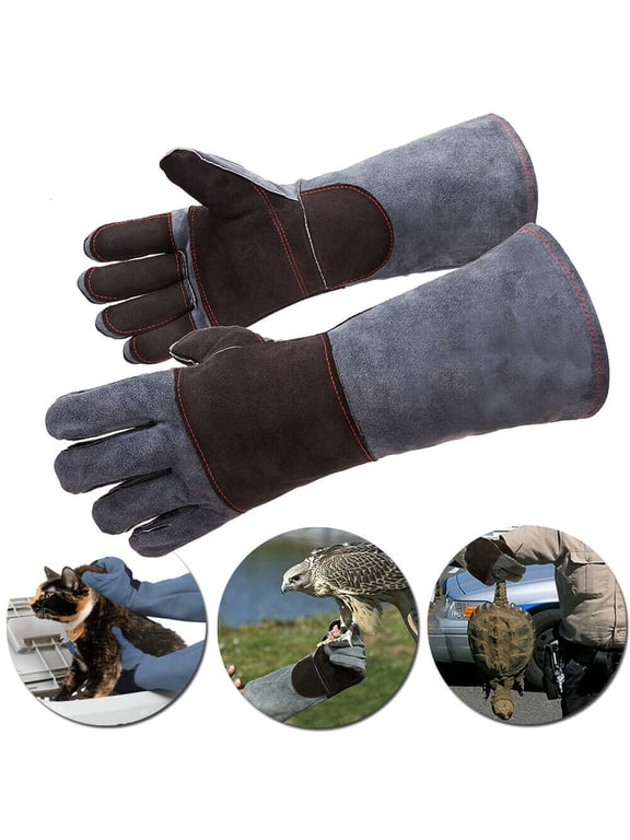 Animal Handling Gloves -Snake Bite Proof Gloves Kevlar Reinforced Leather Palm & Fingers Anti Reptile Cat Scratch Snake, 16inch