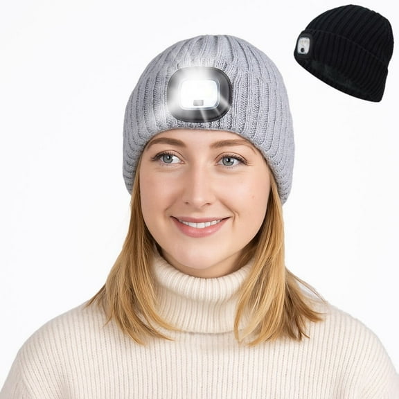 AYAMAYA Beanie with Light, USB Rechargeable Hand Free Warm Knitted Hat with Light Winter Gifts for Men and Women, Black