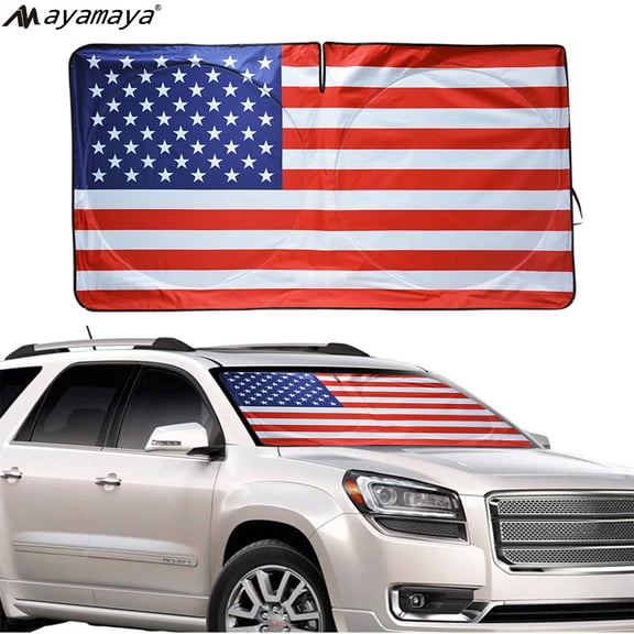AYAMAYA Car Front Windshield Sun Shade American Flag Design, Foldable Anti-UV Cool Car Window Cover Fits Most Cars