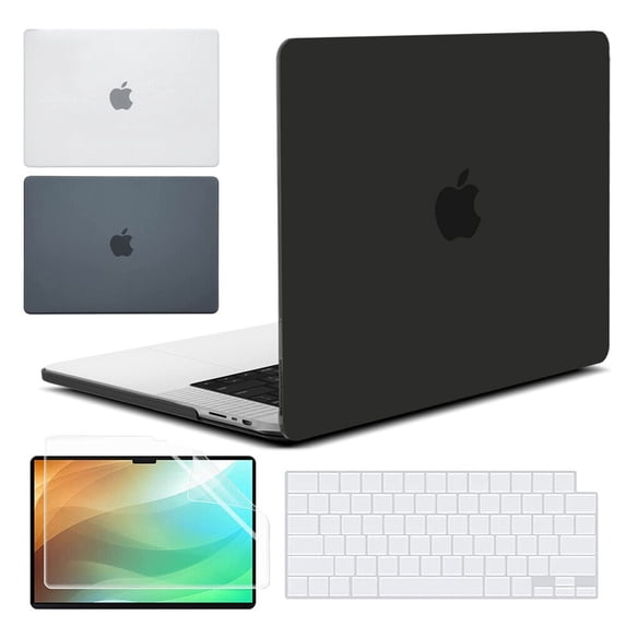 AYAMAYA Case for MacBook Pro 14 inch 2023-2021 M3 A2918 A2992 A2779 A2442 M2 M1 Chip with Touch ID, Slim Protective Hard Shell + HD Screen Protector with Keyboard Cover, Black