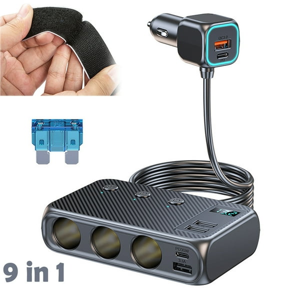 AYAMAYA Cigarette Lighter Splitter, 171W Car Outlet Adapter with LED Voltage Display & 3 Independent Switches & 2.3FT Cable for Smartphones Tablets