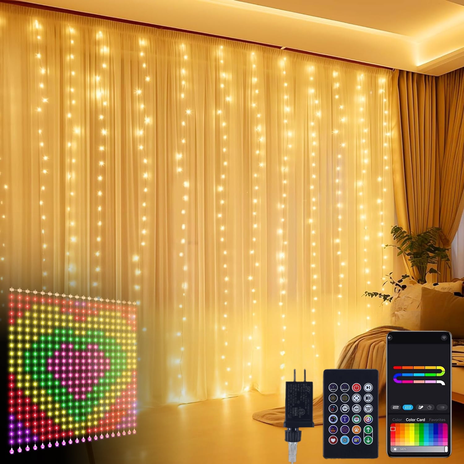 AYAMAYA Fairy Curtain Lights, 400LED IP65 Waterproof Plug in String Lights with App & Remote Control for Bedroom Outdoor Valentine's Day Decor