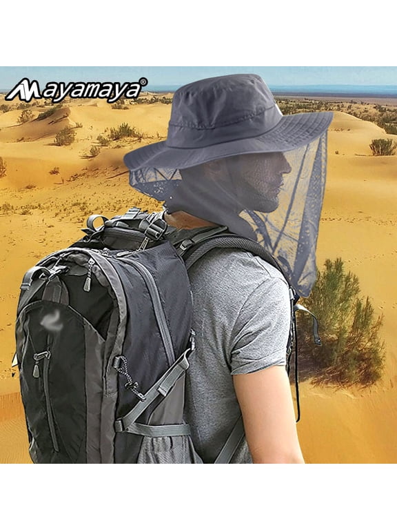 Fishing Hat with Neck Face Cover, Sun Hat with Mesh , Anti Mosquito Gnats Net Hat for Hiking, Backpacking,Camping(Gray)
