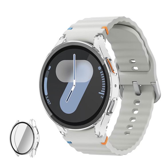 AYAMAYA For Samsung Galaxy Watch 7 44mm Screen Protector Case, Anti-Scratch Full Hard Bumper PC Case Cover+Tempered Glass, Transparent
