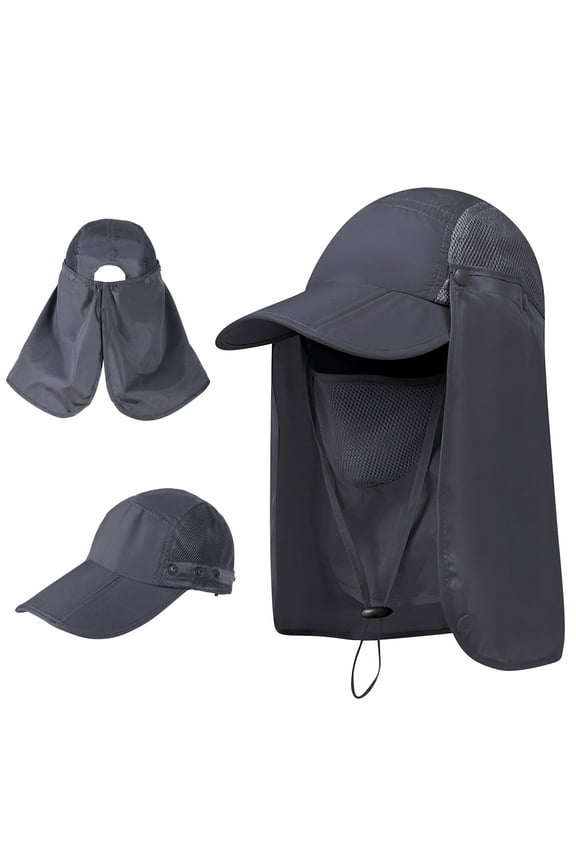 Gardening Hats, UPF 50+ Packable Sun Hat with Removable Sun Face Shield & Neck Flap Cover for Hiking Fishing (Gray)