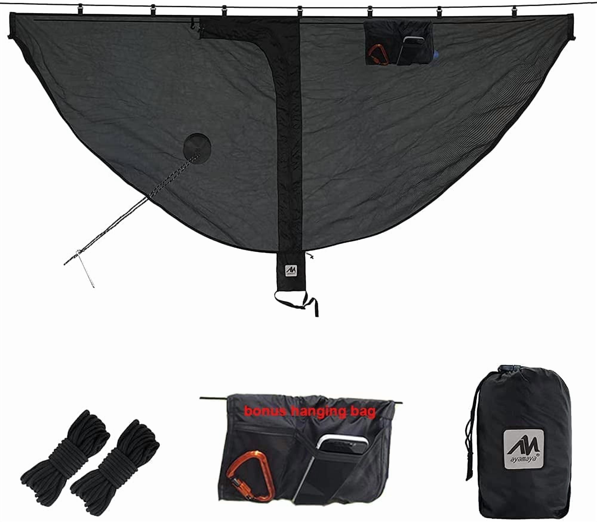 AYAMAYA Hammock Bug Net 11.5x5 ft, Ultralight Backpacking Outdoor Protection Guardian Camping Hammock, Wide Room No-See-Um Breathable Mesh Netting Equip with Hanging Bag & Lantern Hook