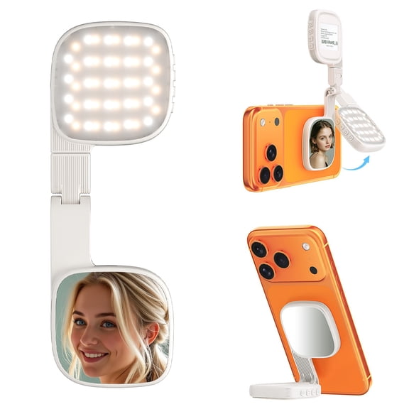 AYAMAYA Magnetic Selfie Light for Phone, [Compatible with MagSafe] Portable 360 Foldable Phone Light with Mirror, 10 Modes 48 LED for Video Makeup Vlog