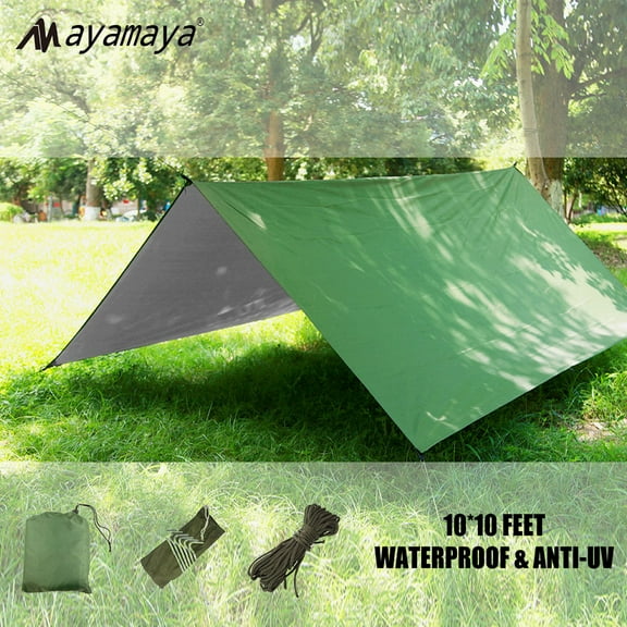 AYAMAYA Outdoor Waterproof Hammock Tarp, 10*10 feet Tent Rain Fly, Lightweight 210T Polyester Multi-Function Hammock Cover,Canopy(Green)