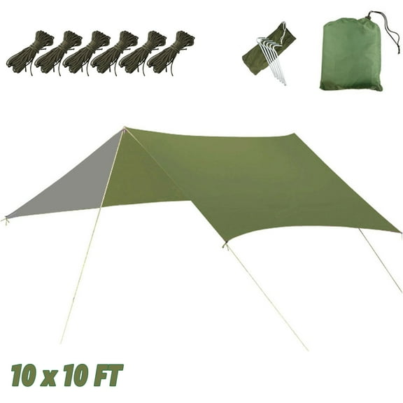 AYAMAYA Outdoor Waterproof Tent Tarp, 10x10 Ft Hammock Rain Fly 210D Multi-function Hammock Cover Sunshade for Beach Camping Backpacking