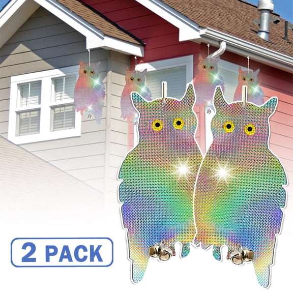 AYAMAYA Owl Decoy Scare, 2 Pack Plastic Reflective Bird Deterrent Devices Scare Away Woodpecker Swallow for Home and Garden