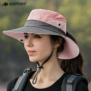 AYAMAYA Ponytail Mesh Sun Hats with Wide Brim, Waterproof UV Protection Summer Fishing Hat, Outdoor Foldable Bucket Hat, Safari Beach Hat(Pink)