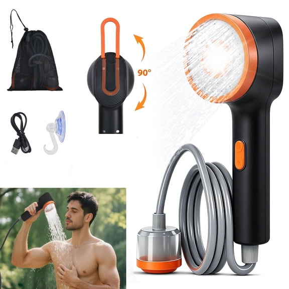 AYAMAYA Portable Camping Shower, Rechargeable Electric Shower Head with LED Light, Integrated Design of Water Pump with Filtration for Outdoor Camp, RV, Travel