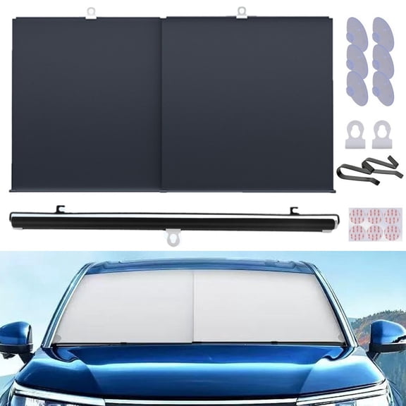 AYAMAYA Retractable Sun Shade for Car Windshield, Adjustable Automatic Car Window Sunshade for UV & Heat Protection, Universal Fit for Outdoor Camping & Daily Parking