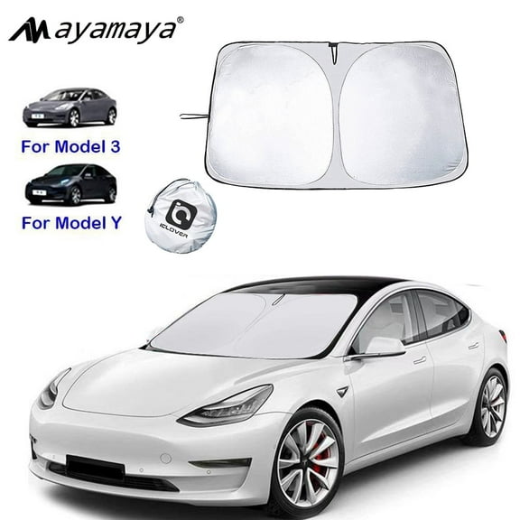 AYAMAYA Tesla Windshield Sunshade, Folding Anti-UV Car Window Shade with a Storage Bag, Accessories for Tesla 2016-2024 Model 3&Model Y