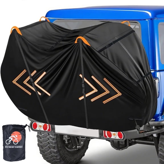 AYAMAYA Waterproof Bike Cover for Transport on Rack, Heavy Duty 600D Outdoor Full Bicycle Covers for 2 Bikes on Car Hitch Travel Storage, Black