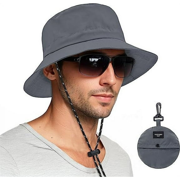 AYAMAYA Waterproof Safari Hats, Lightweight Wide Brimmed Sun Protection Boonie Cap, Packable Bucket Hat, Explorer Jungle Bush Bucket Hat for Outdoor Hiking Fishing