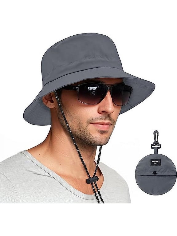 Waterproof Safari Hats, Lightweight Wide Brimmed Sun Protection Boonie Cap, Packable Bucket Hat, Explorer Jungle Bush Bucket Hat for Outdoor Hiking Fishing